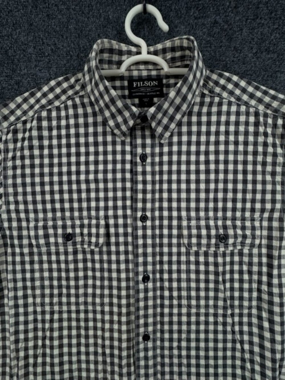 Filson Work Shirt Thick Black White Check Cotton Large Long Sleeve Button Up Men